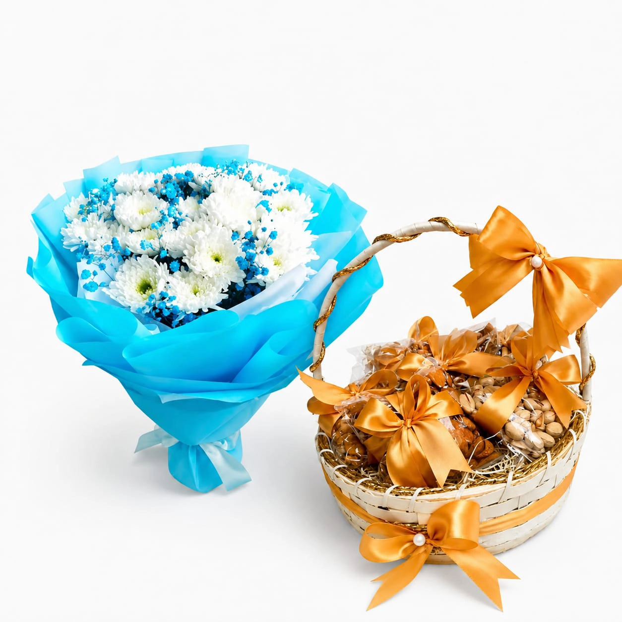 Gift Combination 30 - Blue Floral Bouquet & Dry fruits Basket Combo