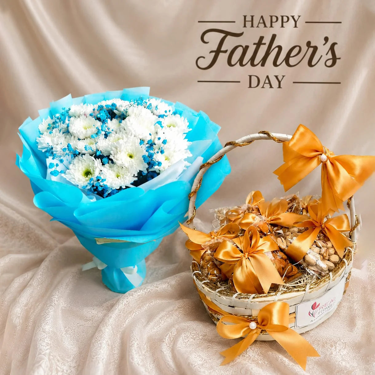 Gift Combination 30 - Blue Floral Bouquet & Dry fruits Basket Combo