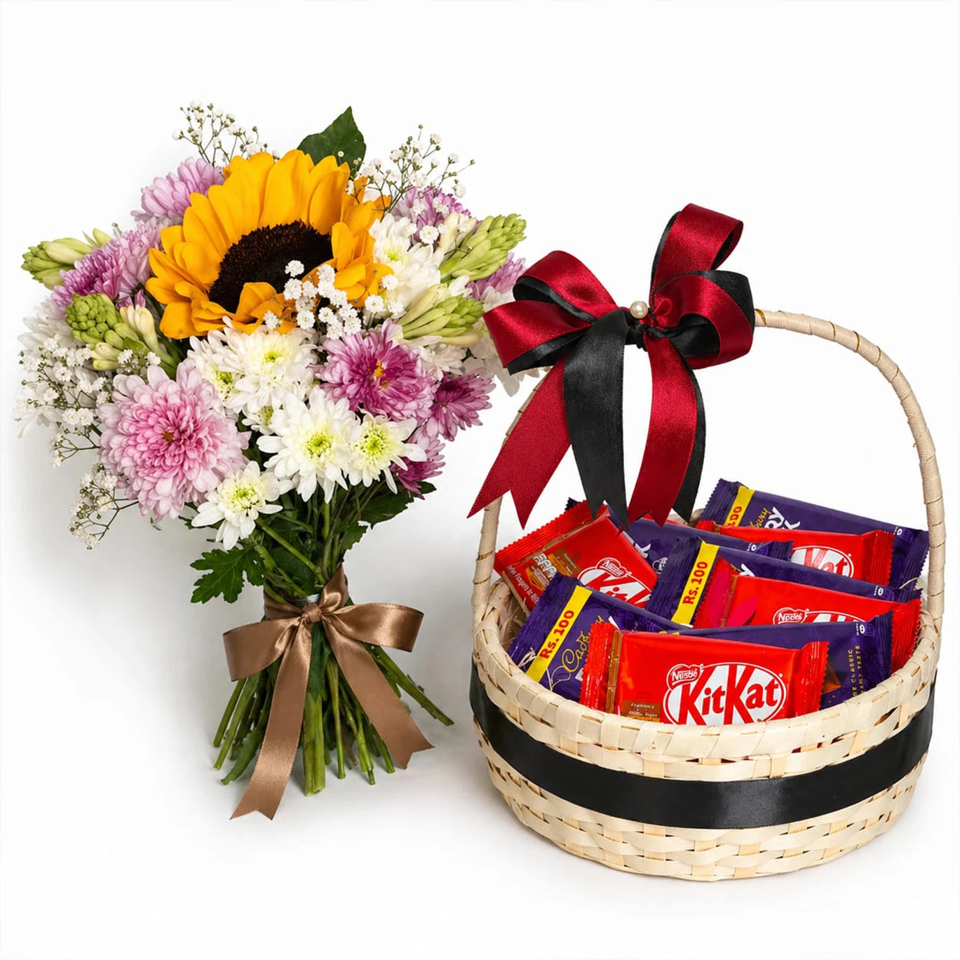 Gift Combination 10 - Fresh Flowers Bouquet & Chocolate Basket