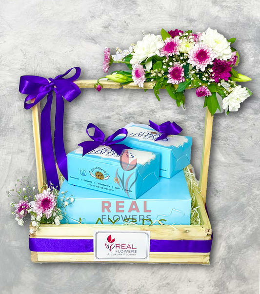 Cupcakes and savouries in a Floral Crate - Real Flowers Pakistan