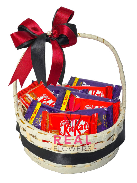 Chocolate Gift Basket with 5 Dairy Milk and 5 Kitkat bars- Real Flowers Pakistan