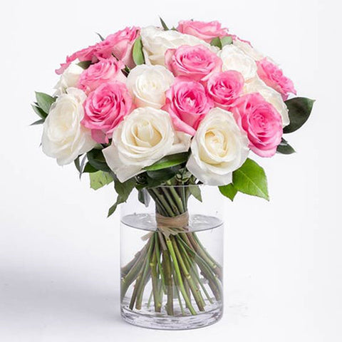 White & Pink Roses - Real Flowers Pakistan