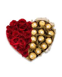 Heart of Roses and Ferrero Rochers - Real Flowers Pakistan